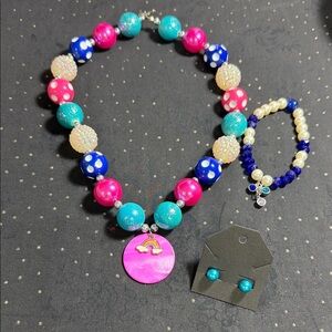 Colorful Beaded Necklace and Bracelet Set Chunky Viral